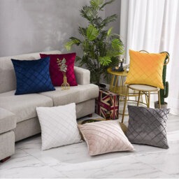 "18"" Gold Velvet Checked Cushion Cover For Sofa & Home Decor" - thumbnail 3