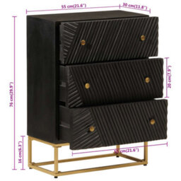 Berkfield Chest Of Drawers Black 55X30X76 Cm Solid Wood Mango And Iron - thumbnail 9