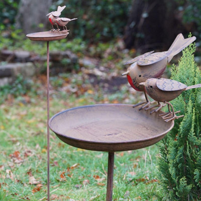 Burgess Xl Robin Birdbath Metal Garden Feeder Ornament British Bird Outdoor Statue Duo Robins Decoration Gift - image 1