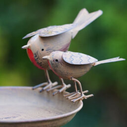 Burgess Xl Robin Birdbath Metal Garden Feeder Ornament British Bird Outdoor Statue Duo Robins Decoration Gift - thumbnail 5