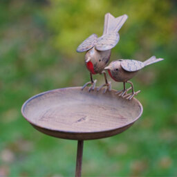 Burgess Xl Robin Birdbath Metal Garden Feeder Ornament British Bird Outdoor Statue Duo Robins Decoration Gift - thumbnail 3