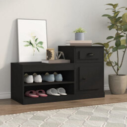 Berkfield Shoe Cabinet Black 100X42X60 Cm Engineered Wood - thumbnail 1