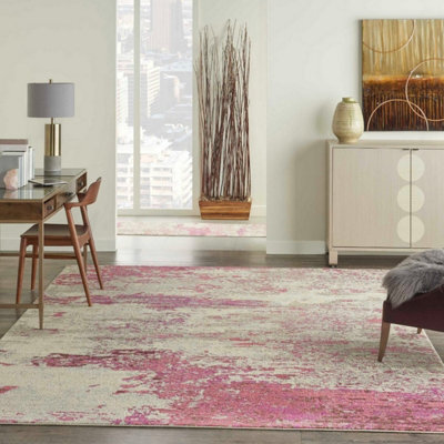 Ivory Pink Abstract Graphics Modern Easy To Clean Rug For Living Room Bedroom And Dining Room-61 X 183Cm (Runner) - image 1