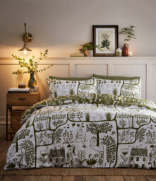 Furn. Frida Abstract Floral Reversible Duvet Cover Set, Double, Green - thumbnail 1
