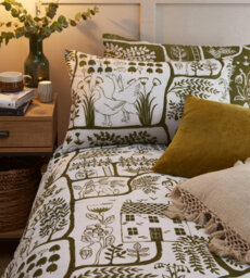 Furn. Frida Abstract Floral Reversible Duvet Cover Set, Double, Green - thumbnail 4