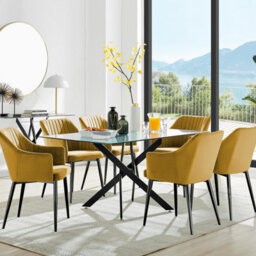 Furniturebox Uk Leonardo Black Leg Glass Dining Table & 6 Mustard Calla Black Leg Chairs - thumbnail 1