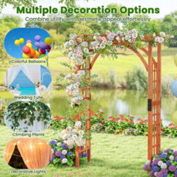 Costway Solid Wood Arbor Wooden Garden Trellis Arbor Pergola Arch-Brown - thumbnail 5