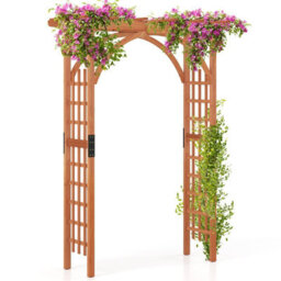 Costway Solid Wood Arbor Wooden Garden Trellis Arbor Pergola Arch-Brown - thumbnail 1