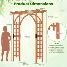 Costway Solid Wood Arbor Wooden Garden Trellis Arbor Pergola Arch-Brown - thumbnail 2