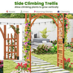 Costway Solid Wood Arbor Wooden Garden Trellis Arbor Pergola Arch-Brown - thumbnail 7
