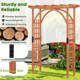 Costway Solid Wood Arbor Wooden Garden Trellis Arbor Pergola Arch-Brown - thumbnail 3