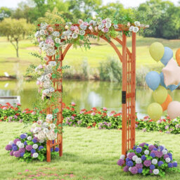 Costway Solid Wood Arbor Wooden Garden Trellis Arbor Pergola Arch-Brown - thumbnail 9