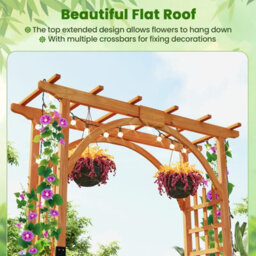 Costway Solid Wood Arbor Wooden Garden Trellis Arbor Pergola Arch-Brown - thumbnail 8