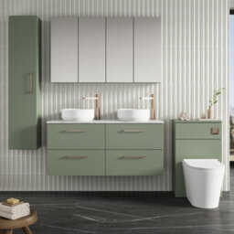 Nuie Arno Wall Hung 4-Drawer Vanity Unit With Laminate Worktop In Carrera Marble, Premium Counter Top Vanity Unit In Satin Green - thumbnail 4
