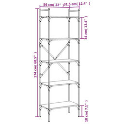 Berkfield Bookcase 5-Tier Smoked Oak 56X31.5X174 Cm Engineered Wood - thumbnail 9