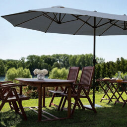 Wyld And Coco Garden Sun Parasol Dark Grey Aluminium 247 Cm Oval Canopy With Crank - Weather Resistant - thumbnail 2