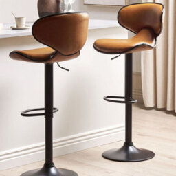 Wyld And Coco Glamour Bar Chairs Set Of 2 Golden Brown Faux Leather Swivel Gas Lift Stools - thumbnail 2