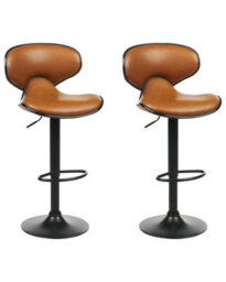 Wyld And Coco Glamour Bar Chairs Set Of 2 Golden Brown Faux Leather Swivel Gas Lift Stools - thumbnail 3
