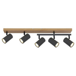 Luminosa Lighting Luminosa Robby Ceiling Spotlight Bar Wood Look 5X Gu10 - thumbnail 3