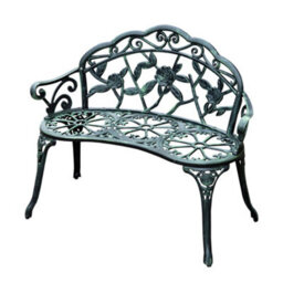Wyld Haus Rakeba Cast Aluminium Antique Green 2-Seater Garden Bench With Floral Backrest - 100Cm - thumbnail 2