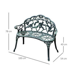 Wyld Haus Rakeba Cast Aluminium Antique Green 2-Seater Garden Bench With Floral Backrest - 100Cm - thumbnail 3