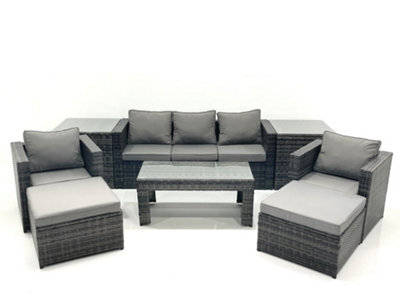 Fimous 7 Seater Rattan Garden Furniture Set Outdoor Lounger Sofa With Coffee Table 2 Armchair 2 Big Footstools 2 Side Tables - image 1