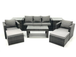 Fimous 7 Seater Rattan Garden Furniture Set Outdoor Lounger Sofa With Coffee Table 2 Armchair 2 Big Footstools 2 Side Tables - thumbnail 2