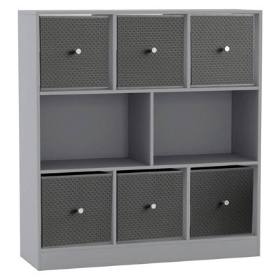 Urbn-Living Grey, Dark Grey - Asymmetrical 8 Cube Bookcase Unit W/ 6 Drawer Inserts - image 1
