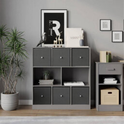 Urbn-Living Grey, Dark Grey - Asymmetrical 8 Cube Bookcase Unit W/ 6 Drawer Inserts - thumbnail 3