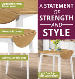 Hallowood Furniture Ledbury Drop Leaf Round Table Set With 2 Chairs In White Painted And Oak Finish - thumbnail 4