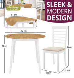 Hallowood Furniture Ledbury Drop Leaf Round Table Set With 2 Chairs In White Painted And Oak Finish - thumbnail 3