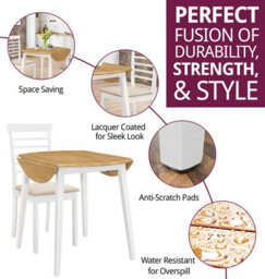 Hallowood Furniture Ledbury Drop Leaf Round Table Set With 2 Chairs In White Painted And Oak Finish - thumbnail 2