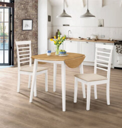 Hallowood Furniture Ledbury Drop Leaf Round Table Set With 2 Chairs In White Painted And Oak Finish