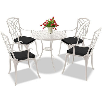 Centurion Supports Oshowa Luxurious Garden And Patio Table And 4 Large Chairs Cast Aluminium Bistro Set- White With Black Cushions - image 1