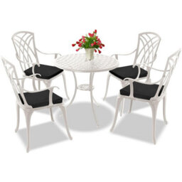 Centurion Supports Oshowa Luxurious Garden And Patio Table And 4 Large Chairs Cast Aluminium Bistro Set- White With Black Cushions