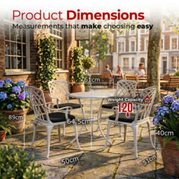 Centurion Supports Oshowa Luxurious Garden And Patio Table And 4 Large Chairs Cast Aluminium Bistro Set- White With Black Cushions - thumbnail 9