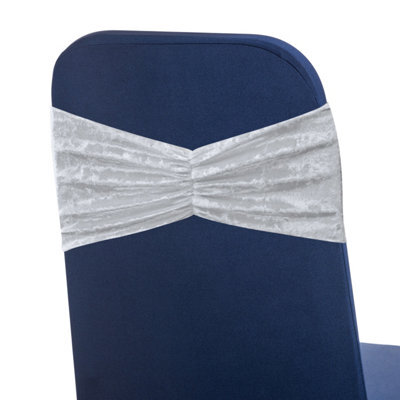 Neel Blue Pack Of 10 Velvet Chair Band Glitz Shiny Fabric Strechy Chair Band Sash, White - image 1