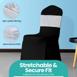 Neel Blue Pack Of 10 Velvet Chair Band Glitz Shiny Fabric Strechy Chair Band Sash, White - thumbnail 4