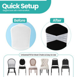 Neel Blue Pack Of 10 Velvet Chair Band Glitz Shiny Fabric Strechy Chair Band Sash, White - thumbnail 2