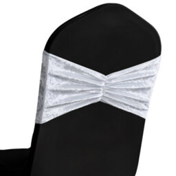 Neel Blue Pack Of 10 Velvet Chair Band Glitz Shiny Fabric Strechy Chair Band Sash, White - thumbnail 7
