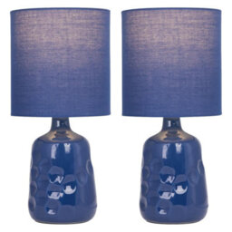 First Choice Lighting Set Of 2 Dimple 29Cm Navy Lamps - thumbnail 2