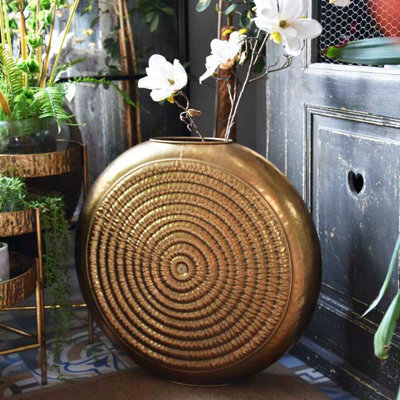 Madison & Mayfair Timeless Antique Gold Oval Embossed Metal Vase - image 1