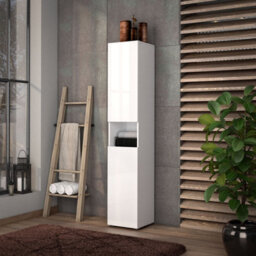 FurniComp LTD Furnicomp Vida 2 Door 34Cm White Gloss Tall Free Standing Bathroom Storage Cabinet - thumbnail 4