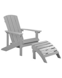 Beliani Garden Chair With Interchangeable Footstool, Light Grey, Weatherproof Faux-Wood Finish - thumbnail 3
