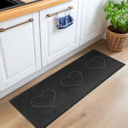 Nicoman Pvc Heart Embossed Spaghetti Coil Hallway Kitchen Entrance Runner Rug 150Cm X 60Cm - Black - thumbnail 1