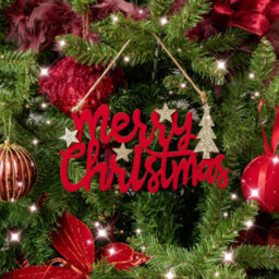 Melody Maison Large Dark Red Velvet & Gold Glitter 'merry Christmas' Hanging Sign Decoration - thumbnail 1