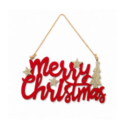 Melody Maison Large Dark Red Velvet & Gold Glitter 'merry Christmas' Hanging Sign Decoration - thumbnail 6