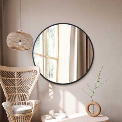 "Mirroroutlet The Fenestra Black Edged Circular Modern Wall Mirror 39"" 100Cm Diameter" - image 1