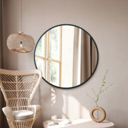 "Mirroroutlet The Fenestra Black Edged Circular Modern Wall Mirror 39"" 100Cm Diameter" - thumbnail 1