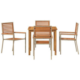 Berkfield Garden Dining Set 5 Pcs Beige Poly Rattan - thumbnail 7